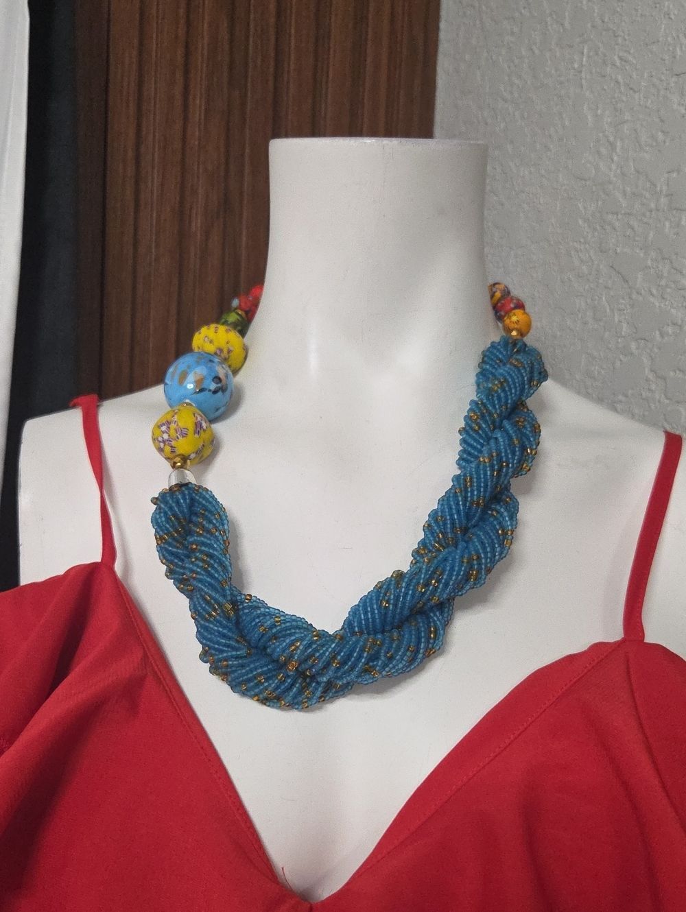 Boho Multi-Strand Twisted Seed Bead Statement Necklace.